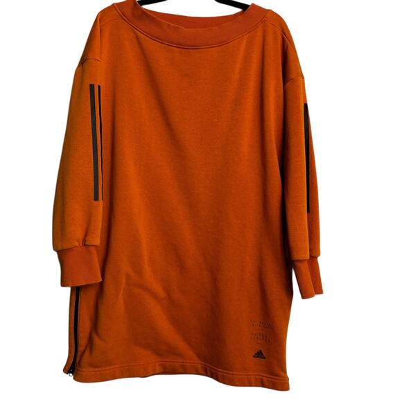 Adidas ID Orange Tunic Sweater Dress Small Zip Sides 3 Stripes Pockets - Picture 3 of 9